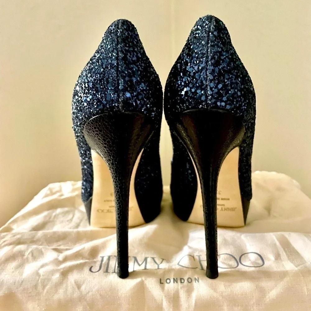 Jimmy Choo Dahlia,  Royal Blue Glitter Pumps in remarkable Condition EU35